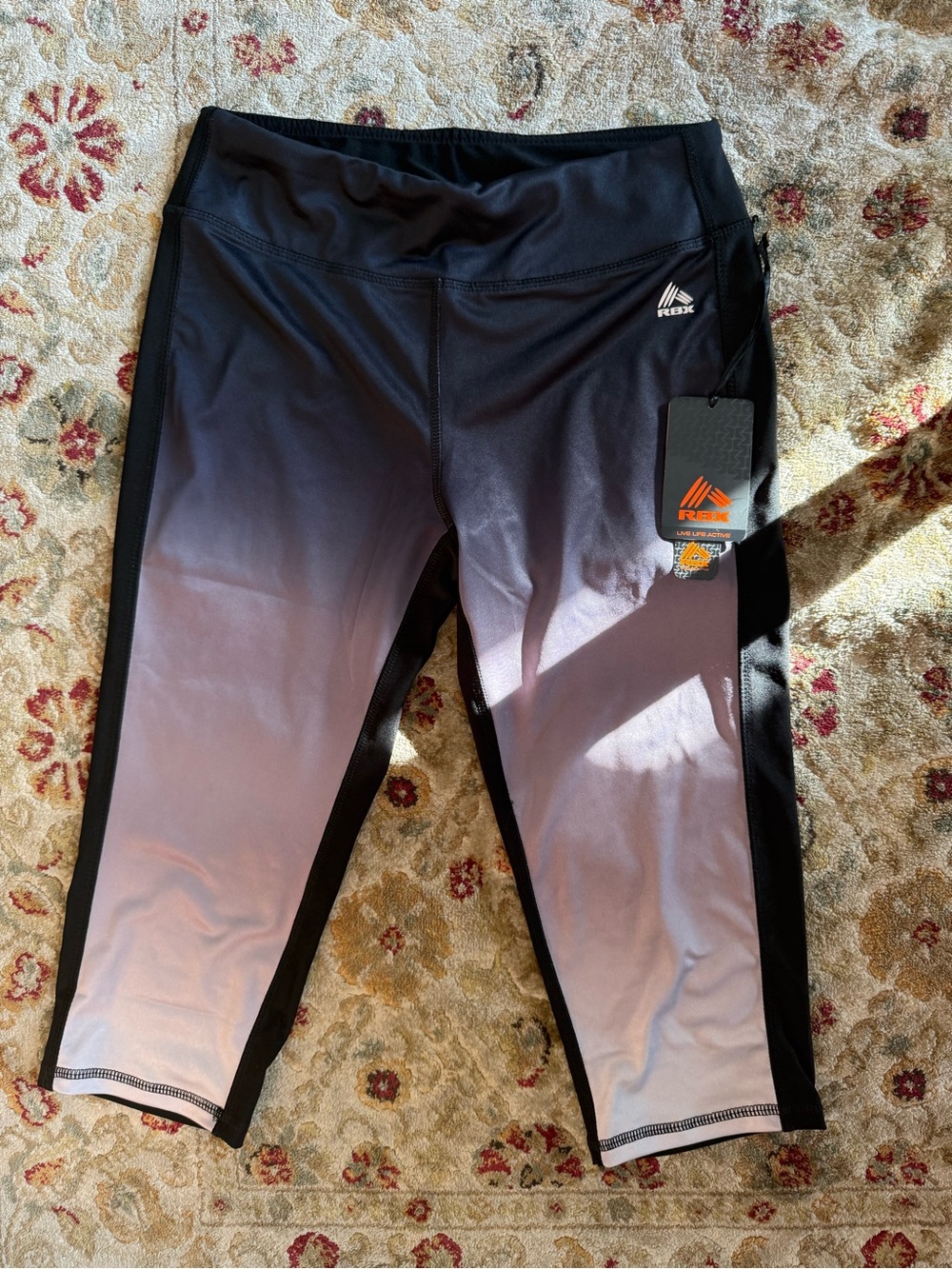 RBX Girls' Ombre Black to Light Pink Capri Leggings